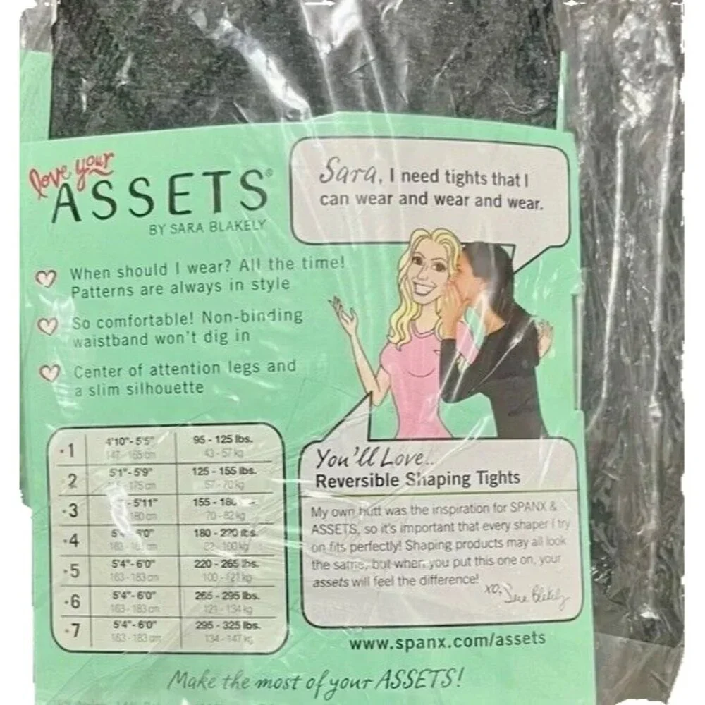 Spanx Assets Tights Flipside Diamond Reversible Shaping Sz 4 Black NWT